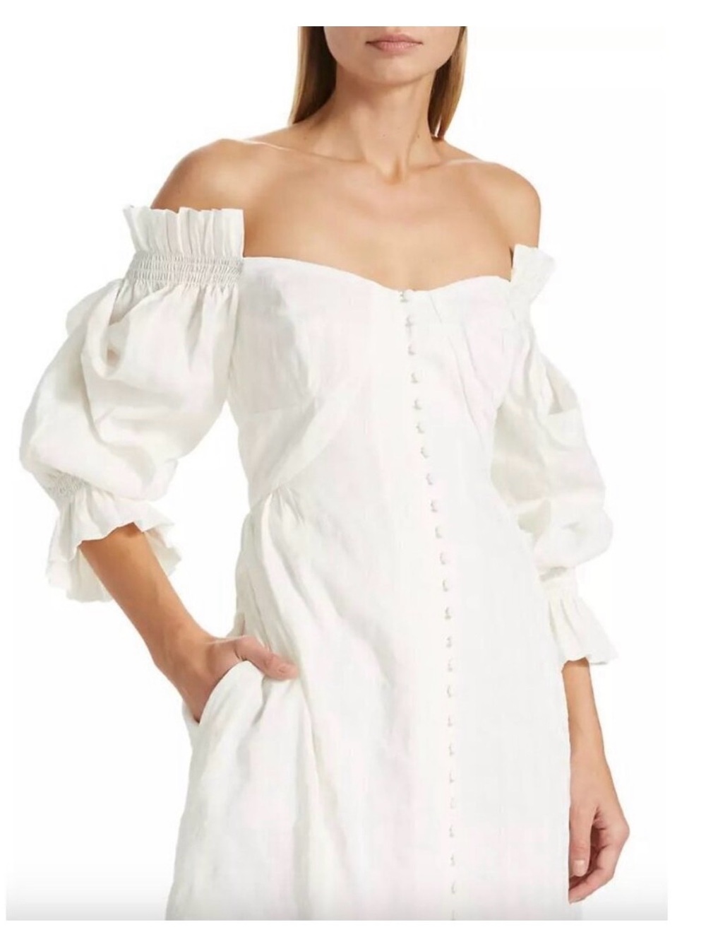 Cult Gaia Simona Ruffled Off The Shoulder Midi Dress Off White Womens Size 0